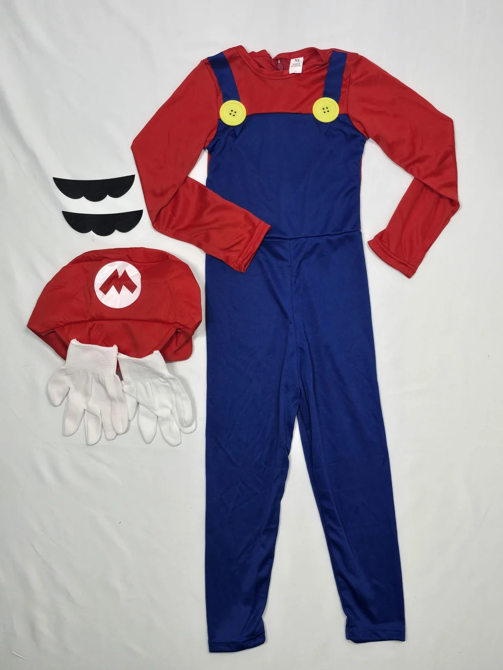 Kids Super Mario Costume Size XS Complete Set with Hat Gloves and Mustache